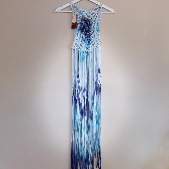 Charmosa Maya Swim Crochet Maxi Length Cover Up Blue White Macrame Resort S - Picture 5 of 9